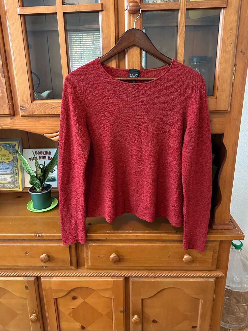 Eileen Fisher Brick Red Crewneck Wool Knit Sweater